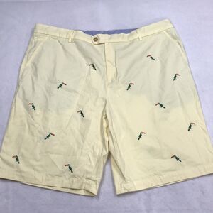 J McLAUGHLIN Toucan AOP Shorts Men 42 Yellow 100% Cotton Beach Tropical Golf
